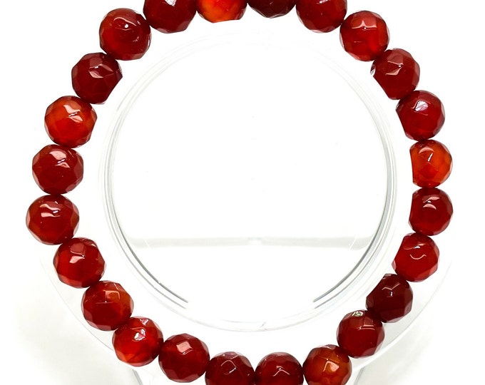 Red Agate Faceted Round 8mm 10mm Gemstone Beads Stretch Elastic Cord Bracelet Accessories - PGB42