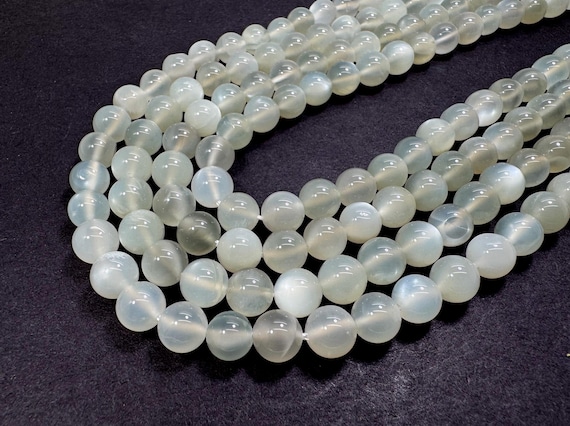 Natural Gray White Moonstone Round Beads – Polished & Luminous Smooth Polished Gemstone Beads - PG33