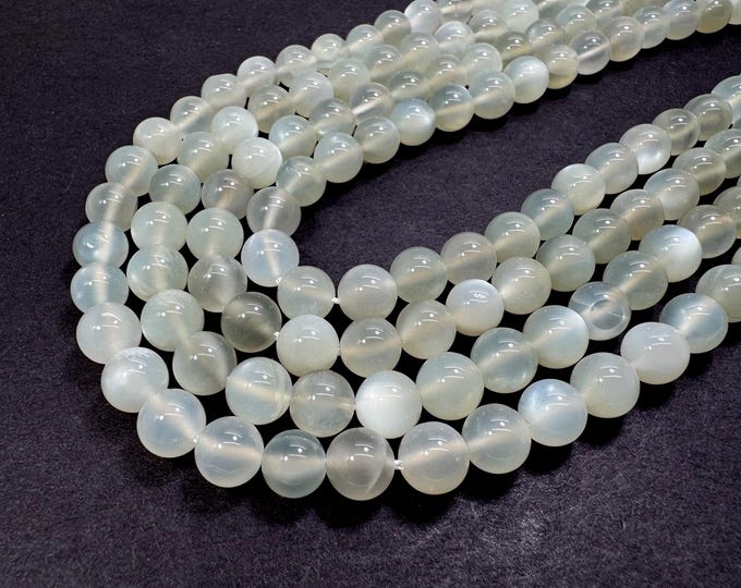 Natural Gray White Moonstone Round Beads – Polished & Luminous Smooth Polished Gemstone Beads - PG33