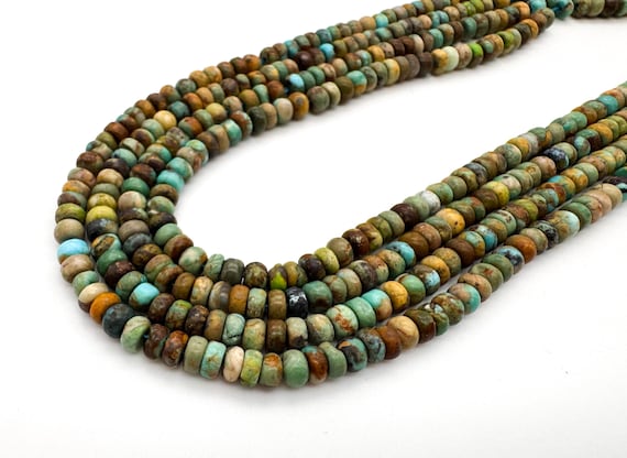 Natural Hubei Turquoise Rondelle Beads 2x4mm Genuine Green Blue Turquoise Smooth Rondelles Gemstone for Jewelry Making - PGS364