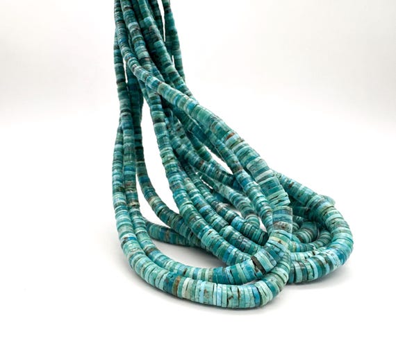 Natural Blue Arizona Kingman Turquoise Heishi Beads: Graduated 2mm ~ 7mm Gemstone Spacer Discs for Jewelry Making - PGS237