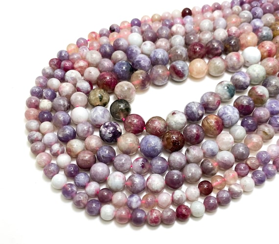 Genuine Natural Brown Purple Tourmaline Semi Transparent Polished Smooth Round 6mm 8mm 10mm Gemstone Beads RN56