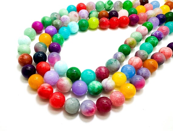 Rainbow Agate Smooth Polished Round 10mm Gemstone Jewelry Making Beads - RN197G