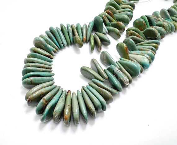 Hubei Turquoise Teardrop Beads • Natural Green Graduated Flat Back Pear Beads • 14mm to 31mm Large Focal Gemstone Strand - PGS370W1ATTQ14)