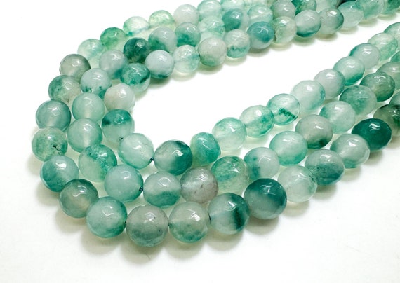 Cloudy White Green Agate Faceted Round 10mm Gemstone Jewelry Making Beads - RNF131B
