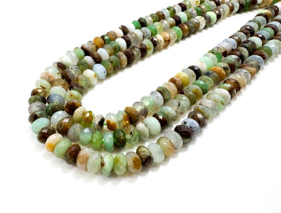 Natural Green Chrysoprase Beads, Faceted Rondelle Gemstone Beads - RDF70A