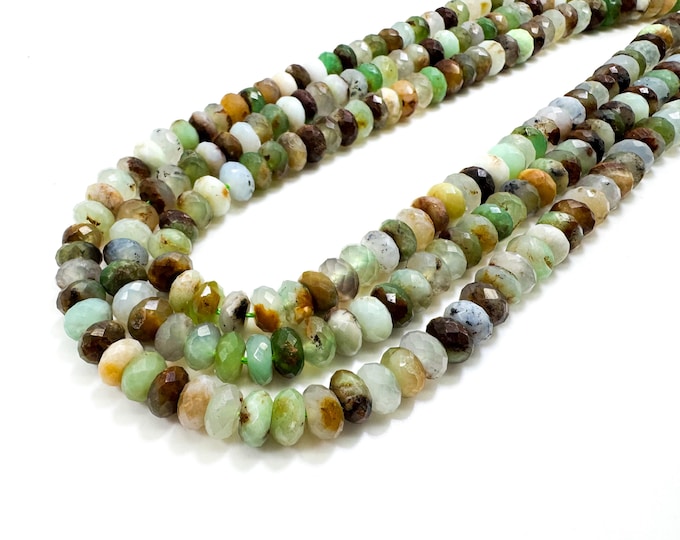 Natural Green Chrysoprase Beads, Faceted Rondelle Gemstone Beads - RDF70A