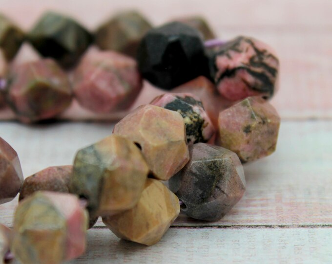 Natural Rhodonite, Rhodonite Round Faceted Natural Loose Gemstone Beads (8mm, 10mm) - RNF13