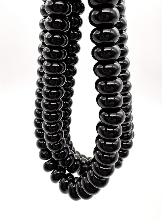 Natural Black Onyx Rondelle Beads 8mm 10mm 12mm Genuine Black Onyx Gemstone Smooth Polished Beads for Men Jewelry Making RD46