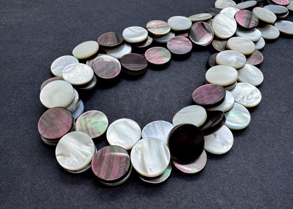 14mm Round Shell Beads | Natural Mother of Pearl MOP Coin Beads | Iridescent Shell Jewelry Supplies