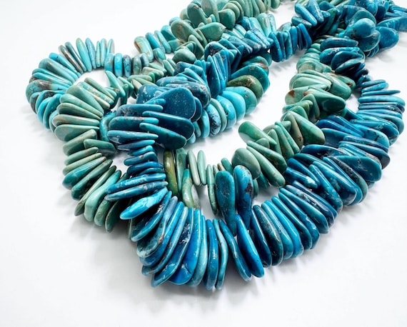Arizona Kingman Turquoise Slice Beads – | Natural Blue Teal Green Turquoise Teardrop Pear Slab Gemstone | 15.5" Strands PGS370TQ070811