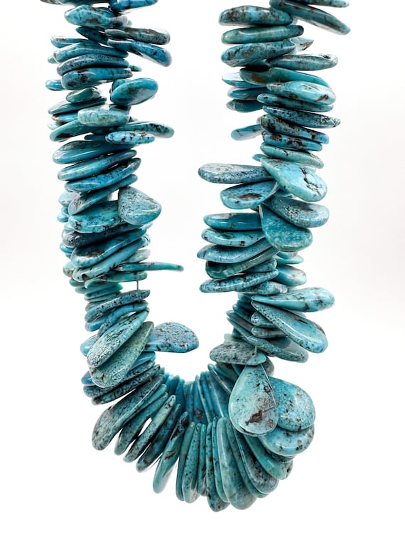 Arizona Kingman Turquoise Slice Beads – Natural Sky Blue with Matrix Turquoise Teardrop Pear Slab Gemstone | 15.5" Strands PGS370-17