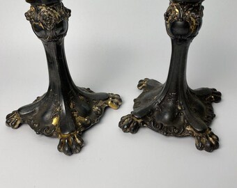Meridian Silver plate Company Ornate Victorian Pair Of Silverplated Candlesticks 7 Tall