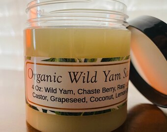 Organic Wild Yam Root Hormonal Body Cream Salve Lotion 4 oz w/ Chaste Berry, Lemon Scent Healing Balm, Handmade Herbal Gift, Gift for Her