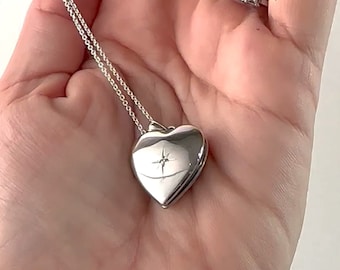 Medallón de foto de corazón con estrella personalizado en plata de ley