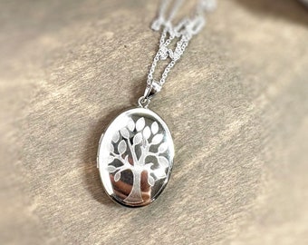 Tree Photo Locket Personalized Sterling SIlver Oval Family Tree Engraved