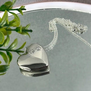 Heart Photo Locket Sterling Silver Memorial Pet Gift Paw Prints