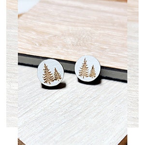 Small Light Earrings Pine Trees  Studs