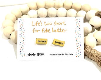 Butter Stick-oorbellen: grappig foodiecadeau, handgemaakte oorknopjes