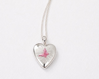 Sterling Silver Heart Photo Locket Butterfly Personalized