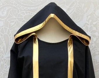 A  Tau hooded Gold trim  Robe Ritual Thelema Golden Dawn/Magickal/Thelema/Hermetic/OTO. in black or white .