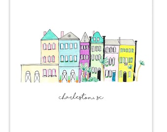 Rainbow Row; Charleston; Caroline du Sud; Impression 8x8