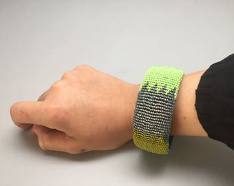 green and turquoise handmade beaded bracelet