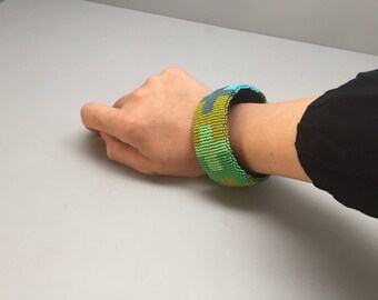 green and turquoise handmade beaded bracelet