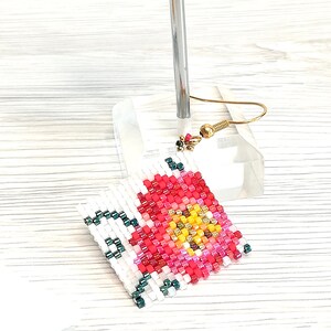 Peyote stitch ideas digital download red flower earrings pdf jewelry tutorial image 6