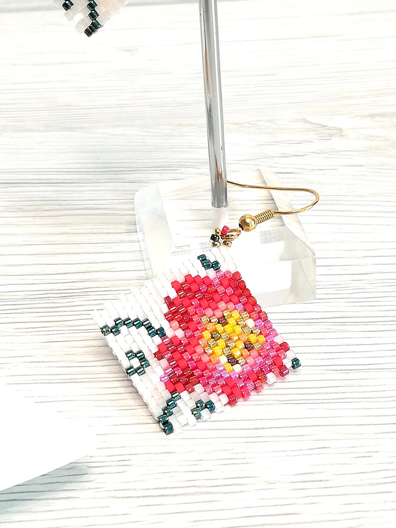 Peyote stitch ideas digital download red flower earrings pdf jewelry tutorial image 6