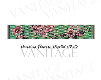 Perlenarmband-Muster – rosa Blumen-Peyote-Muster – digitales Miyuki-Muster