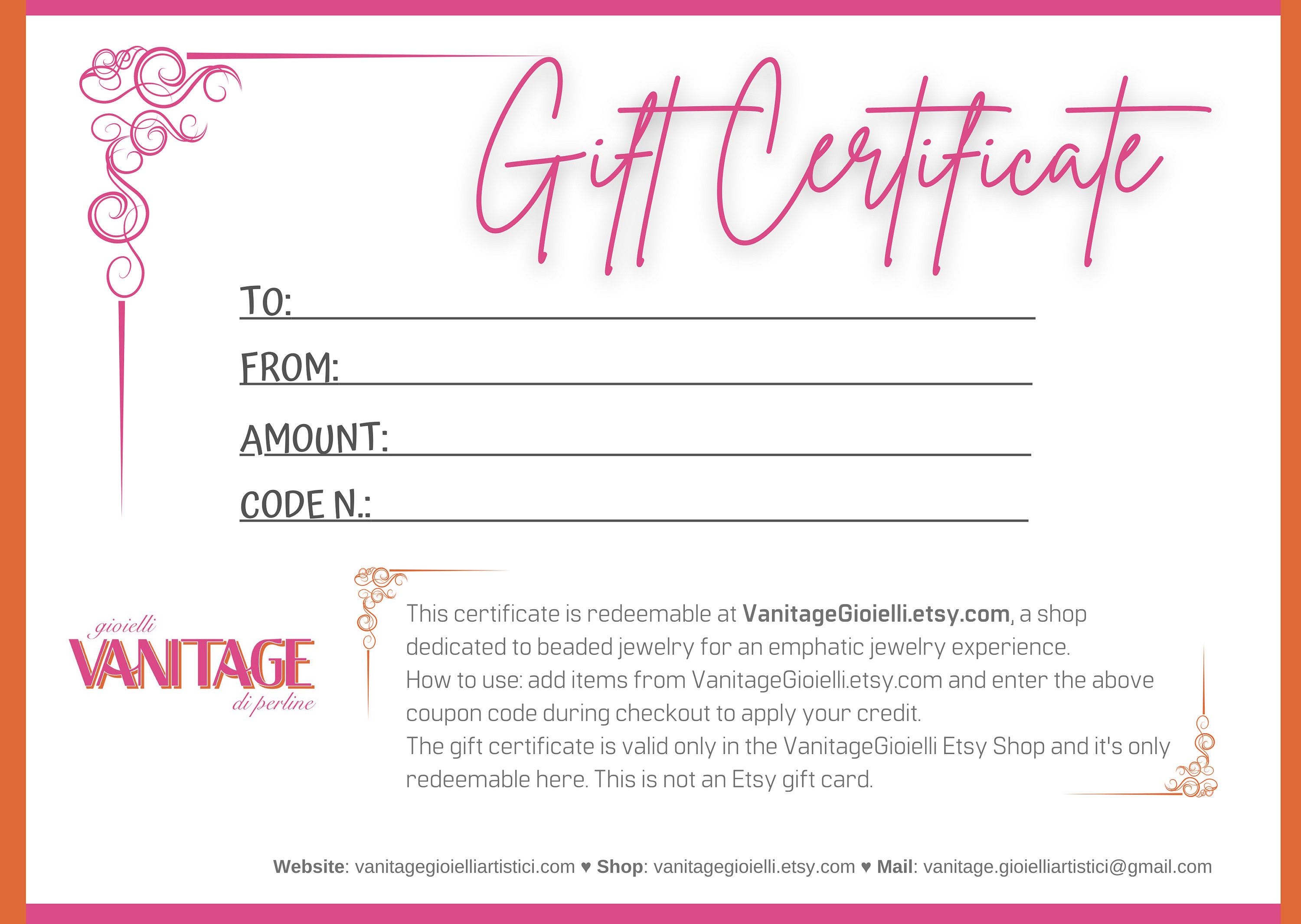 Electronic Gift Card Jewelry Coupon Code Last Minute Birthday Etsy