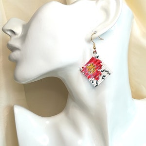 Peyote stitch ideas digital download red flower earrings pdf jewelry tutorial image 3
