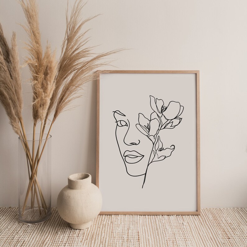 Female Floral Line Art Gallery Wall Set of 2 Printable Etsy