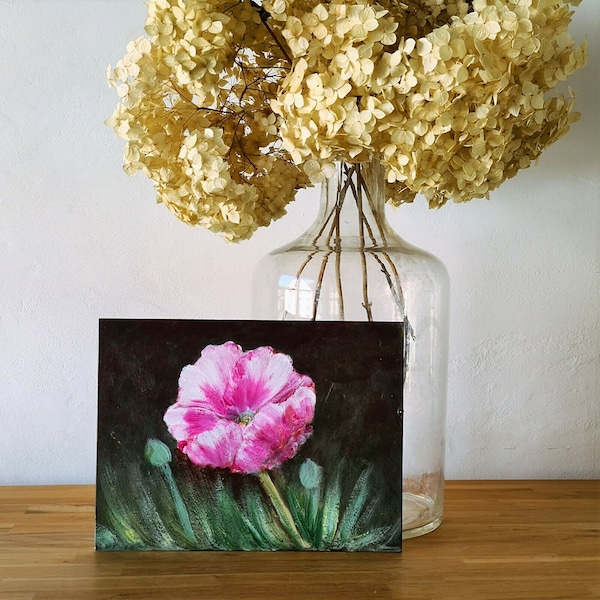 VINTAGE Belle petite peinture à l’huile sur carton/carton - tulipe - env. 30,5 x 23 cm