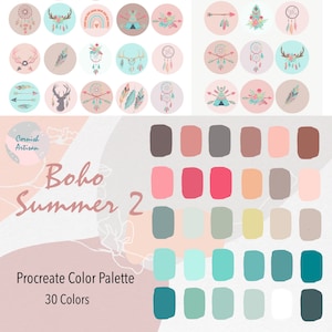 Procreate Color Palette, Boho Summer 2, colour palette. teal, coral, tan -INSTANT DOWNLOAD