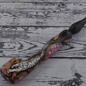 Magic Wand, White Tiger, Cherry, Wizard, Witch, Sorcerer, Magician, Cosplay, Hand Carved, Wooden, Gift for Him, Gift for Her