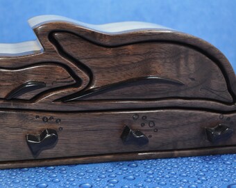 Box Jewelry Keepsake Collectible Box - Unique Dolphin Sculpted Walnut Hickory Ebony Wood Ring Earrings Necklace Decoration, Gone Fishing