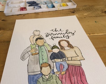 Watercolor Family Painting, Family Portrait, Watercolor People