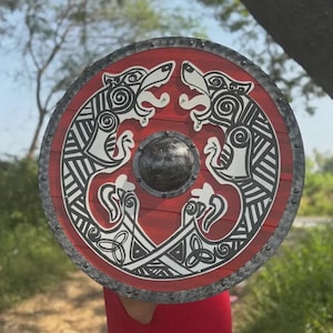Battle-Ready Wooden Viking Shield, Wolf Design Viking Shield, Round Viking Shield, Warrior Shield for Roleplay, Viking Costume Shield