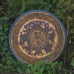 Handmade Wooden Viking Round Shield, Battle-Ready Viking Shield, 29.5-inch Viking Shield, Viking Wall Decor Shield, Brown Viking Shield