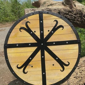 Medieval Viking Round Shield, Battleworn Viking Shield, Valhalla Viking Shield, Yellow and Black Viking Shield, Authentic Viking Shield