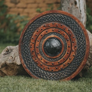 Battle-Ready Wooden Viking Shield, Round Viking Shield, 27.5-inch Viking Shield, Viking Wall Decor Shield, Cosplay Viking Shield