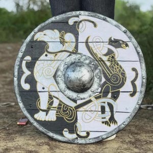24&#39;&#39;Medieval Valhalla Viking Shield, RAGNAR, Viking Gift, Battle Ready viking shield, Raven Viking Round Shield, viking gift for men & women