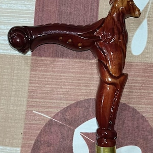 Handmade Wooden Walking Stick, Carved Goat Head Cane, Victorian Style Cane, Artisan Walking Cane, Collectible Wooden Cane, Cane Gift for Men