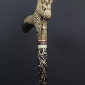 Handcrafted Wooden Walking Stick, Mythical Dragon Handle Walking Cane Gothic Fantasy Staff Cosplay Prop Cane Decorative Walking Hiking Stick