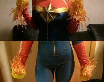 Captain Marvel comics cosplay fireball power.