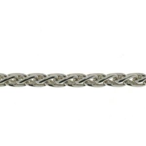 May include: A silver chain necklace with a braided design.