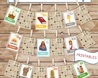 Catholic Alphabet Cards, Catechism Symbols, Instant Download, Educational Letters, Homeschool, 1st-6th Grade, Religious Flash Card