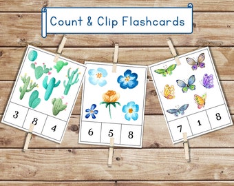 Count and Clip Cards #1-20 Printable Montessori Learning, Educational Letters, Homeschool Kindergarten, Preschool